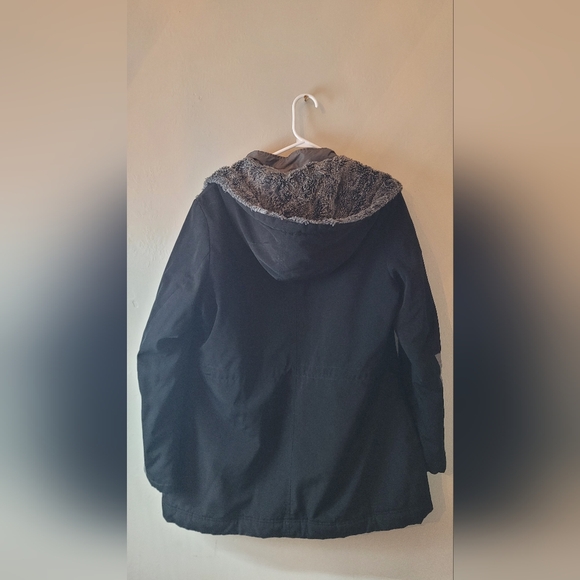 Womens large Liz Clairborne black winter coat jacket hooded with faux fur lining - Picture 9 of 11